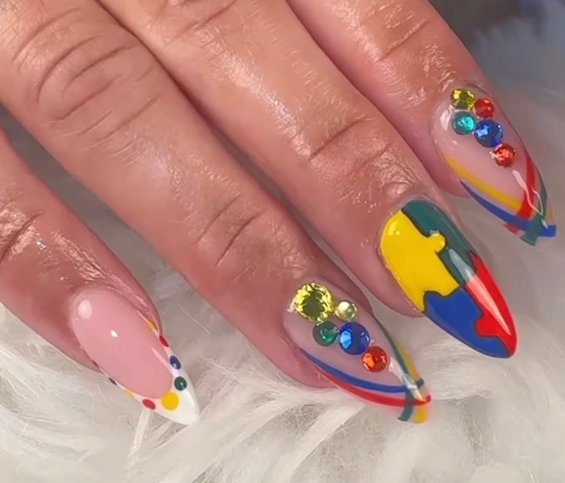 Colorful nail art with gems